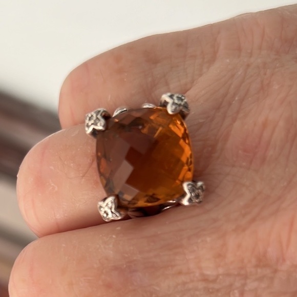 David Yurman Citrine On Point Silver Cable Ring Diamonds 20mm Cushion Cut 6.5 - Picture 9 of 10